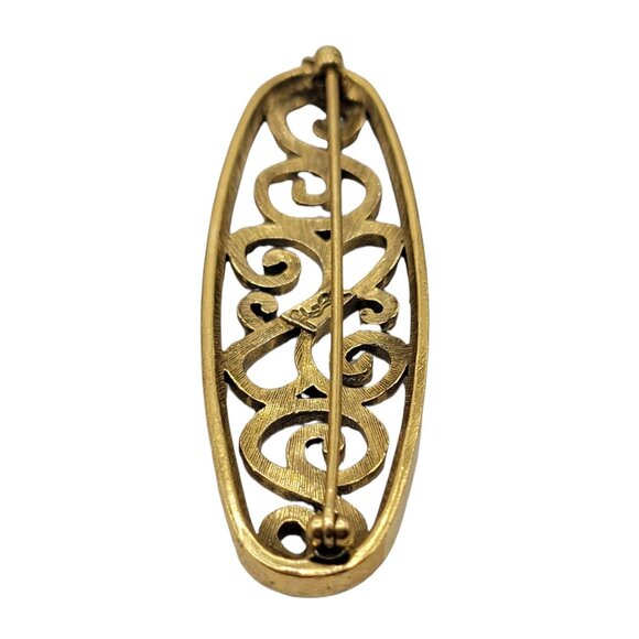Yves Saint Laurent Goldtone Oval Open Scroll Brooch Bar, Signed - Picture 2 of 7